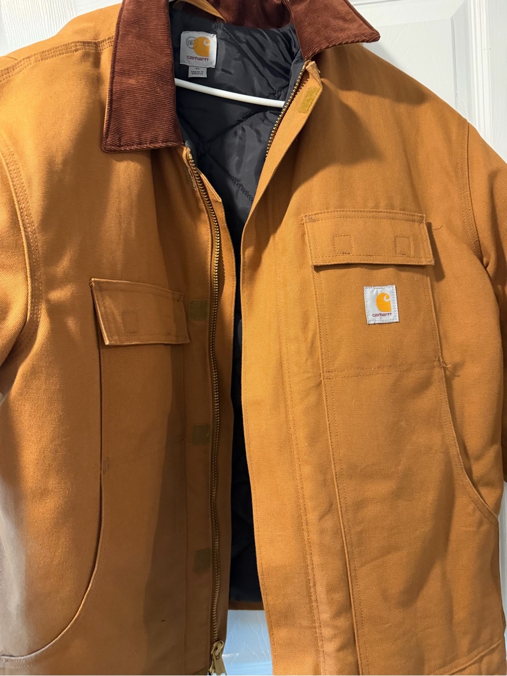 Carhartt Men's Caramel Brown Work Jacket with Dark Brown Corduroy Collar